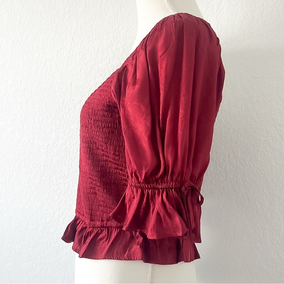 Band of the Free Lea Rhubarb Smocked Puff Sleeve Ruffle Hem Crop Top Size Large - Picture 6 of 11